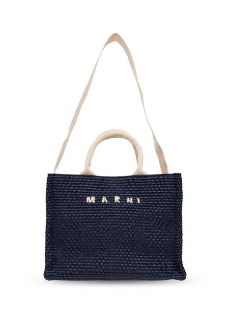 small rafia tote bag woman navy MARNI | SHMP0077U0 P386000B90